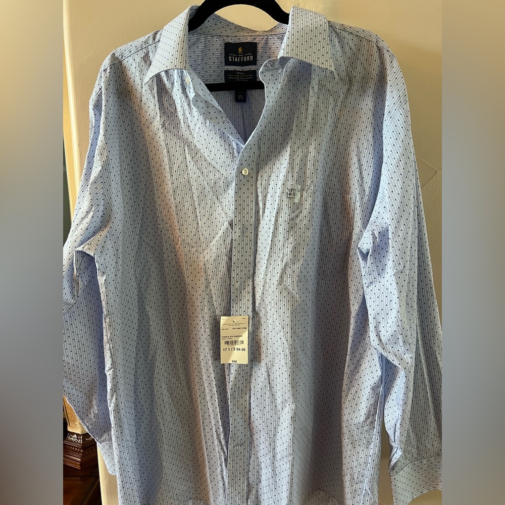 Men’s Stafford Light Blue Pinstripe Dress Shirt NWT